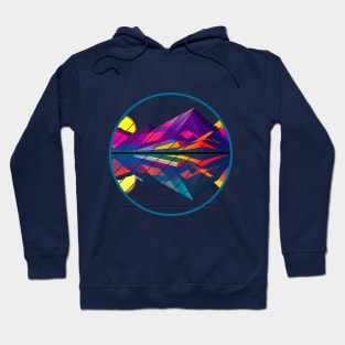 Synthwave Mountains: Cubist Geometric Lake and Mountain Sunset Hoodie